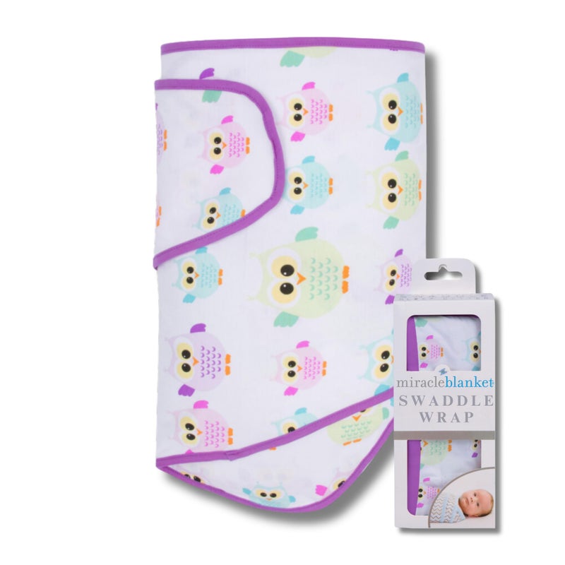 Miracle Blanket بطانية السواحل المعجزة - ساعد مولودك الجديد على النوم لفترة أطول - كيس نوم ناعم وآمن للرضع - بطانية سواحل سهلة الاستخدام لطفل هادئ (بوم مع حواف بنفسجية) - Image 1